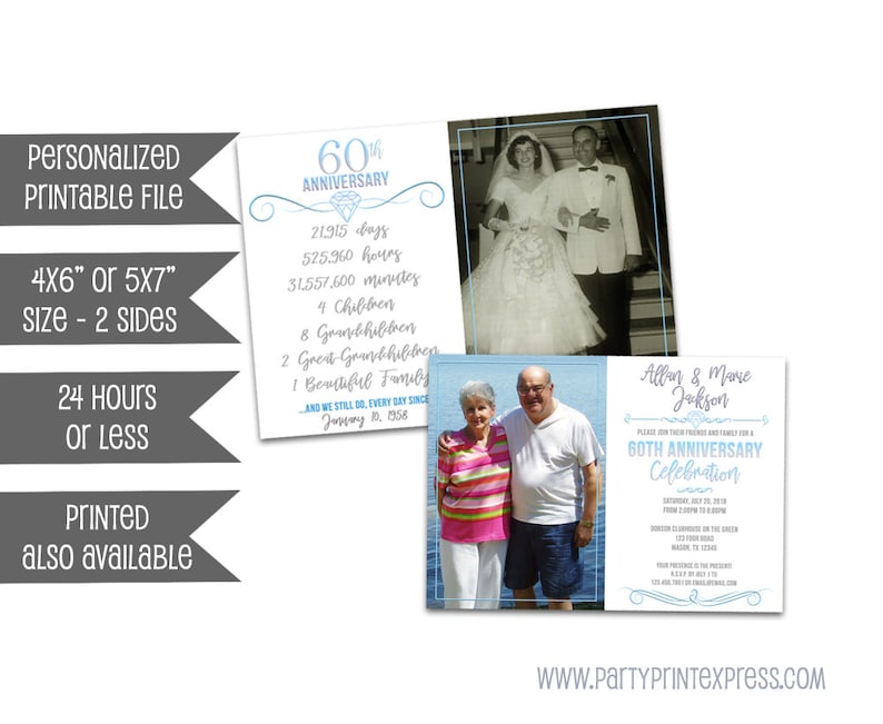 Printable 60th Anniversary Invitation Photo Diamond Etsy