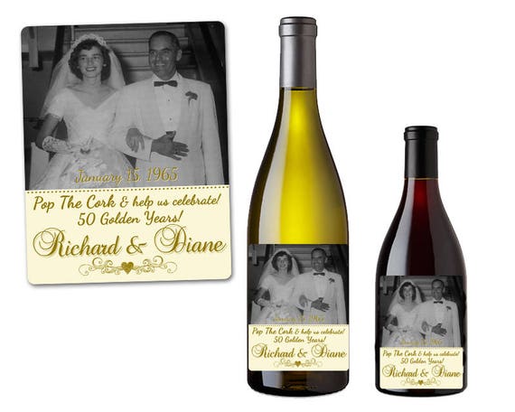 50th Anniversary Wine Labels - 50th Wedding Champagne Labels - Personalized Photo Wine Labels - Golden Anniversary Party Favors - Couple Il_570xn