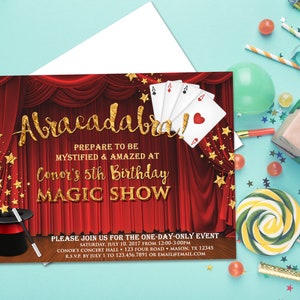 Zauberer Geburtstagseinladungen - Magic Show Party lädt ein - Karten Hat Trick gedruckt angepasst personalisiert mit Umschlägen - Kinder Teen Erwachsene
