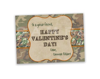 Rugged Camouflage Classroom Valentines - Faded Camo Valentine's Day Cards - Boy Girl - Personalized Country Camo Valentine Cards Kids Hunter