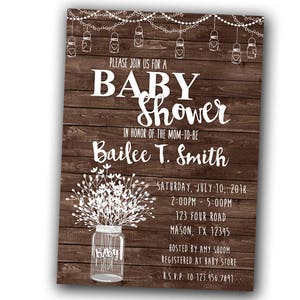 Country Baby Shower Invitations Mason Jar Baby Shower Invitation Rustic Wood Baby Shower Neutral Baby Shower Girl Boy Floral Sweet image 3