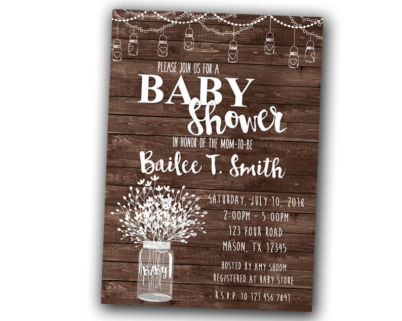 Country Baby Shower Invitations Mason Jar Baby Shower Invitation Rustic Wood Baby Shower Neutral Baby Shower Girl Boy Floral Sweet image 3