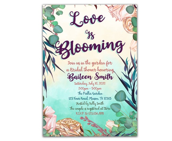 Printable Floral Garden Bridal Shower Invitations - Love is Blooming Wedding Shower Invitations - Flower Bridal Shower Invites - Fancy Il_570xn