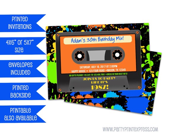 80s Cassette Tape Invitations Casette Invite Boy 80s Party
