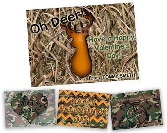 Camouflage Valentine Cards - Boy Classroom Valentines - Camo Valentines Cards - Buck Hunting - Personalized Hunter - Deer - Redneck Cards