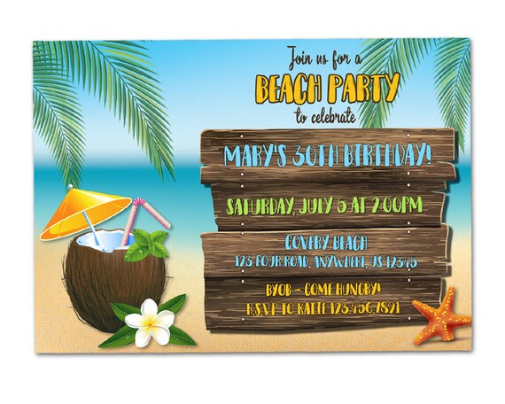 Beach Birthday Invitation - Tropical Adult Party Invitations - Beach Invitations - Tropical Luau Hawaiian Engagement Baby Shower Wedding Il_570xn