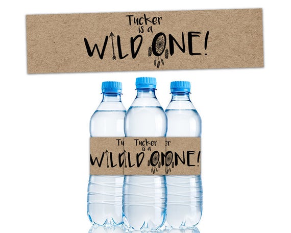 Wild One Water Bottle Labels - Wild ONE Party Favors - Boy 1st Birthday Water Labels - Personalized Water - Rugged - Kraft - Stickers Il_570xn