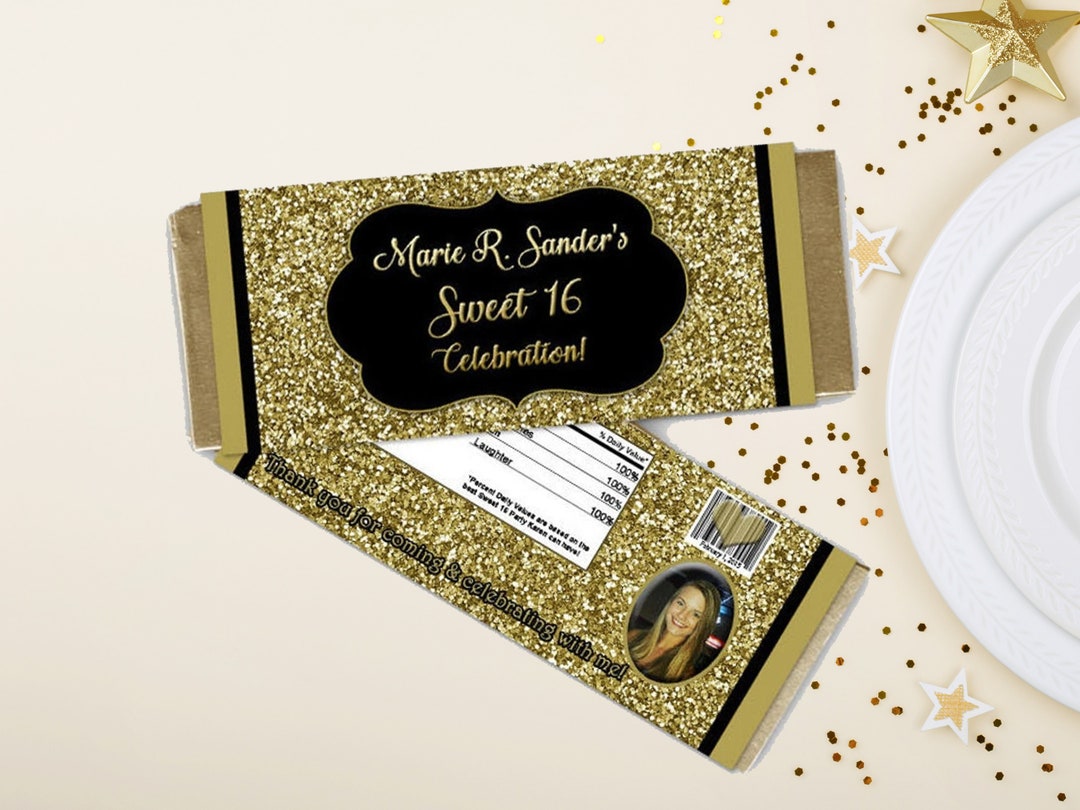 Gold Glitter Party Favors - Gold Candy Wrappers - Photo Sweet 16 Party ...
