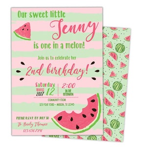 Watermelon Birthday Invitation Watermelon Invitation Watermelon Invite Watermelon Party Invites Girl Birthday Invitations Pink image 2