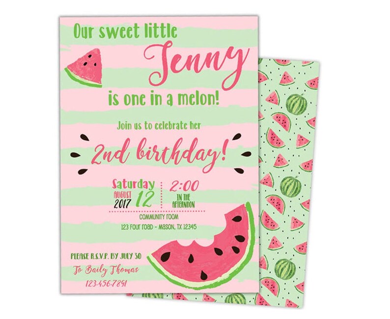 Watermelon Birthday Invitation Watermelon Invitation Watermelon Invite Watermelon Party Invites Girl Birthday Invitations Pink image 2