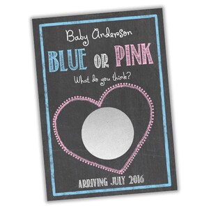 Révélation de genre personnalisée - Révélation de genre à gratter - Révéler des idées - Tableau noir - Bleu ou Rose - Personnalisé - Carte à gratter - Fête de révélation