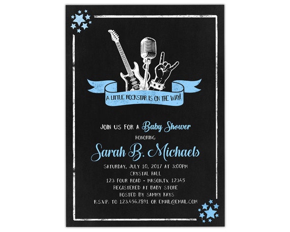 Printable Rockstar Baby Shower Invitation - Rock Star Baby Shower Invite - Rockabye Baby Shower - Rock N Roll Baby Shower Chalk Invitations Il_570xn
