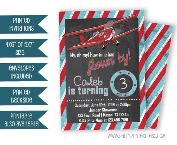 vintage airplane birthday invitation