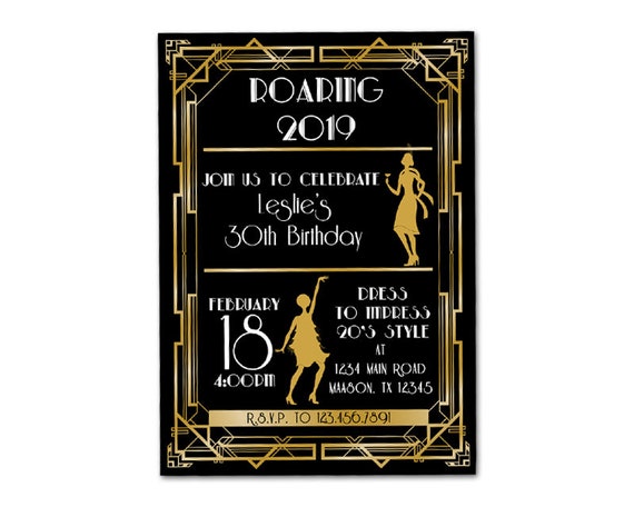 Art Deco Roaring Birthday Invitations - Vintage Art Deco flappers Adult Birthday Invitation - alcohol Surprise Birthday Invite - roaring 20s Il_570xn