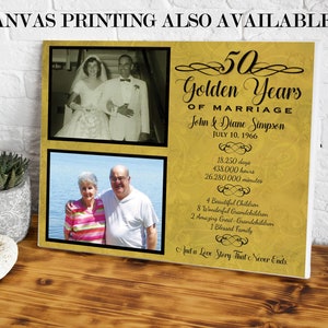 50th Anniversary Then Now Photo Gift Print Gold Wedding Anniversary Photos Parents Couple Elegant black Personalized ideas Fancy image 2