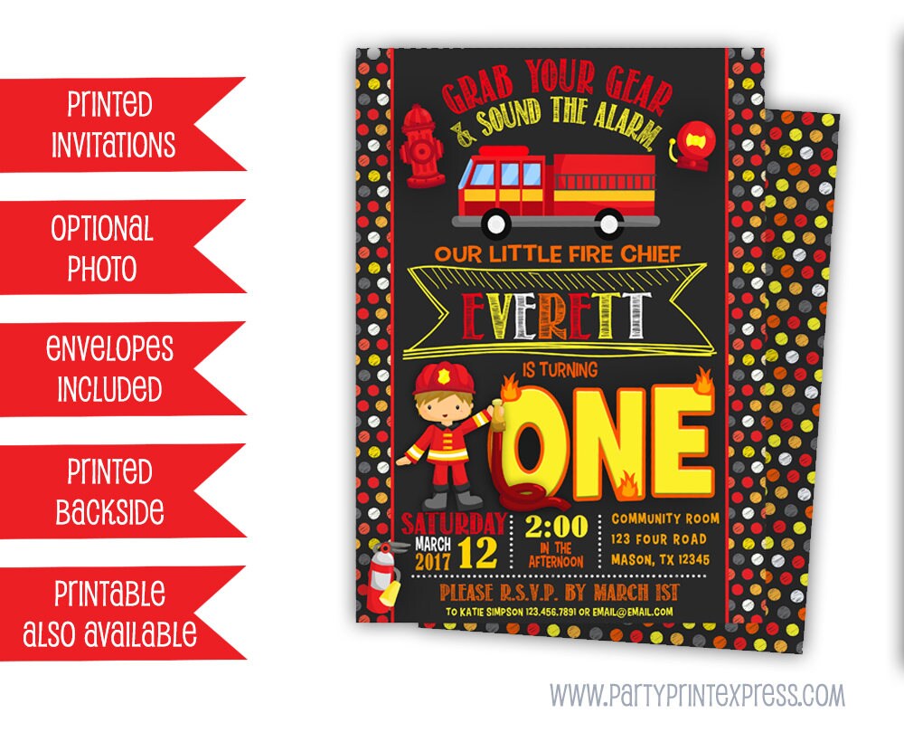 Fireman Invitations Fireman Birthday Invitation Fire Truck Etsy