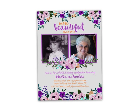 Printable Lavender Purple Birthday Invitations - Floral Woman Birthday Invitation - Digital Photo Invite - 50th 60th 70th 80th 90th 100th Il_570xn