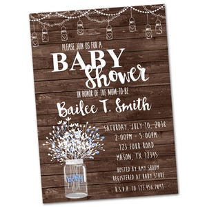 Country Baby Shower Invitations Mason Jar Baby Shower Invitation Rustic Wood Baby Shower Neutral Baby Shower Girl Boy Floral Sweet image 4