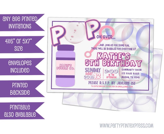pink bubbles birthday invitation girl bubble birthday etsy
