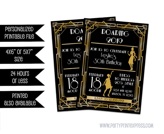 printable roaring 20s invitation