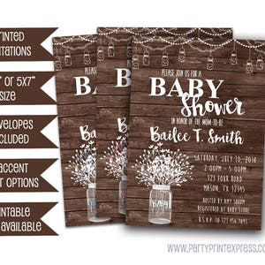 Country Baby Shower Invitations Mason Jar Baby Shower Invitation Rustic Wood Baby Shower Neutral Baby Shower Girl Boy Floral Sweet image 2