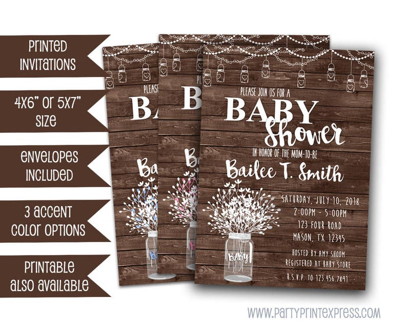 Country Baby Shower Invitations Mason Jar Baby Shower Invitation Rustic Wood Baby Shower Neutral Baby Shower Girl Boy Floral Sweet image 2