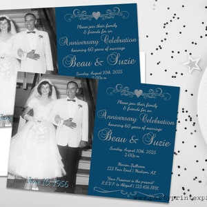 Invitations 60e anniversaire - Diamond Photo 60 anniversaire de mariage invite - 60e fête de mariage - Renouvellement de vœux - Fête surprise élégante