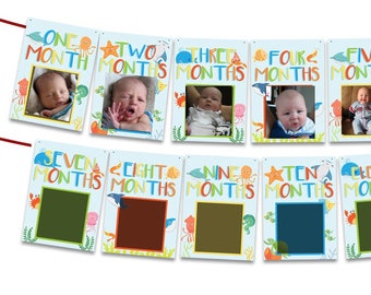 Oneder The Sea 1e verjaardag Foto Banners - 1e verjaardag Banner - Ocean Theme - Foto Verjaardag Mijlpaal Garland - Under Sea 1e Bunting