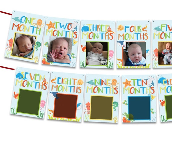 Oneder The Sea 1st Birthday Photo Banners - 1st Birthday Banner - Ocean Theme - Photo Birthday Milestone Garland - Under Sea 1st Bunting Il_570xn