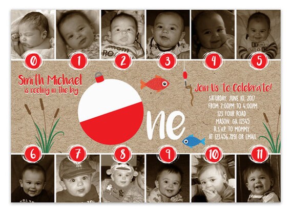 The Big One Birthday Invitations - Fishing Photo Timeline Invitation - Fish 1st Birthday Invites - Keepsake Milestone Monthly Fisherman Il_570xn