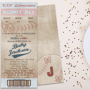 Baseball Gender Reveal Babypartyeinladung - Baseballs oder Bögen Babypartyeinladungen - Vintage Baseball Ticket Babypartyeinladung