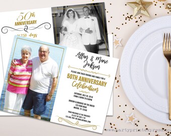 We Still Do 50th Anniversary Invitations - Vow Renewal Party Invites - Gold Then Now Kids Grandkids Months Years Personalized - Keepsake
