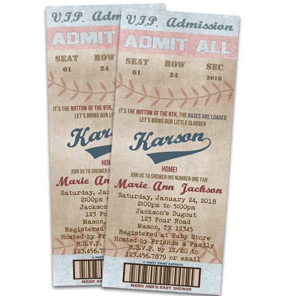 Printable Baseball Baby Shower Invitations - Baseball Ticket Invitation - Boy Baby Shower Invite - Vintage Baseball Invitations - DIY Il_570xn