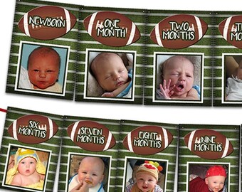 Photo Football 1st Birthday Banner - Milestone Keepsake 12 month Banner Football Sports - All Star 1st Birthday - Quarterback Linebacker