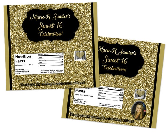 Gold Glitter Party Favors - Gold Candy Wrappers - Photo Sweet 16 Party Favors - Gold Sweet Sixteen - Adult Gold Birthday Party Favor Il_570xn