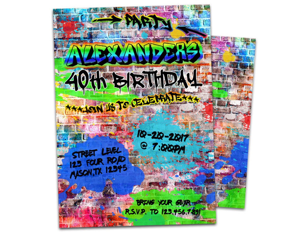 Graffiti Invitations Hip Hop Birthday Invitation Rap Etsy