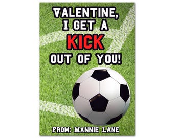 Kids Soccer Valentines - Soccer Ball Valentine Day Cards - Boy Classroom - Kick Out Of You - Sports Valentine - Football Valentines Card