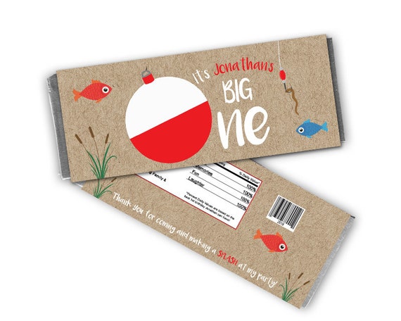 Big ONE Candy Bar Wrapper - Fish 1st Birthday Party Favors - Reeling Big 1 Birthday Party Candy Wrappers - Boy 1st Birthday Il_570xn
