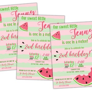 Watermelon Birthday Invitation Watermelon Invitation Watermelon Invite Watermelon Party Invites Girl Birthday Invitations Pink image 6