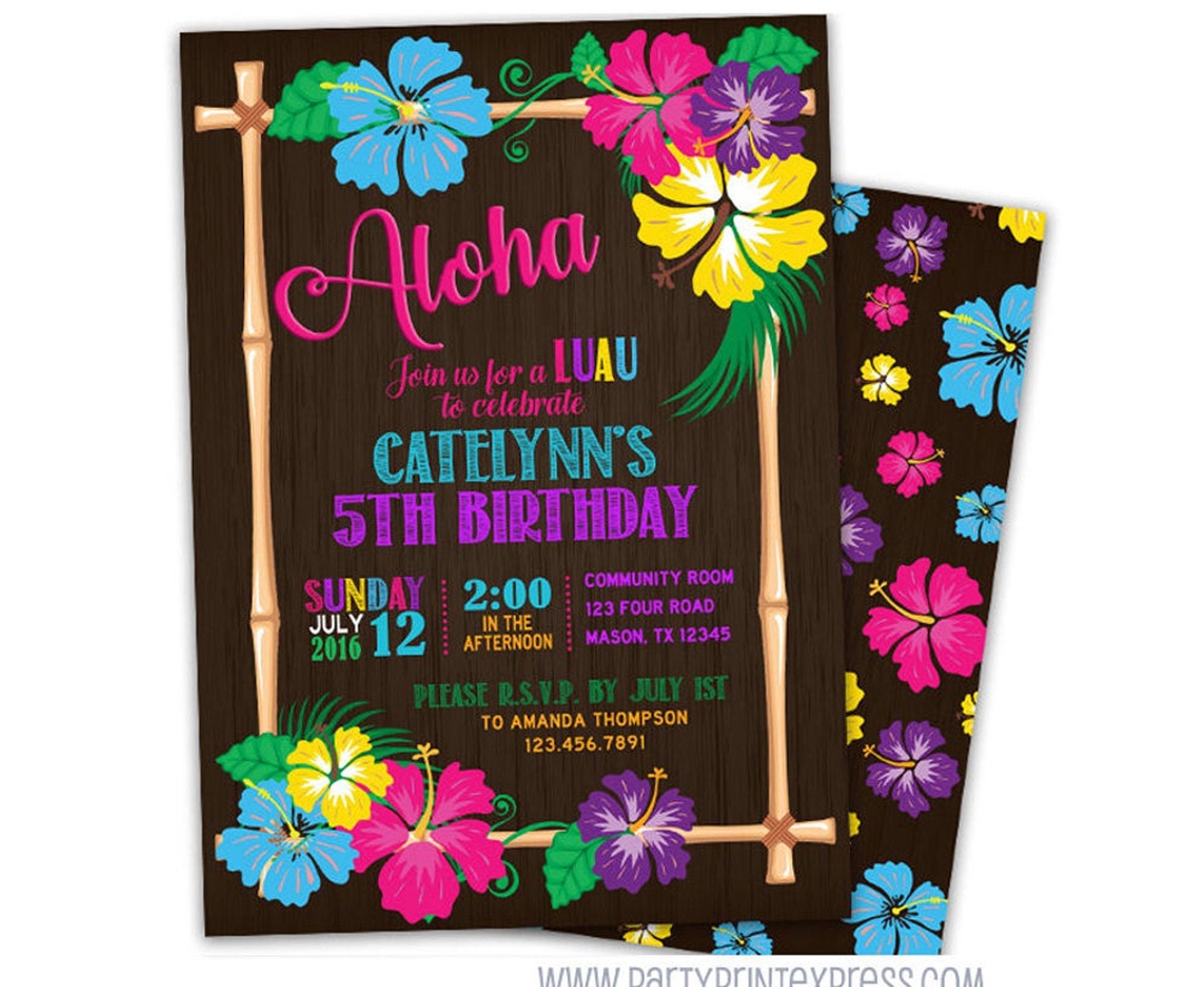 Invitations & Announcements Paper Luau Photo Invitation 1st Luau Party