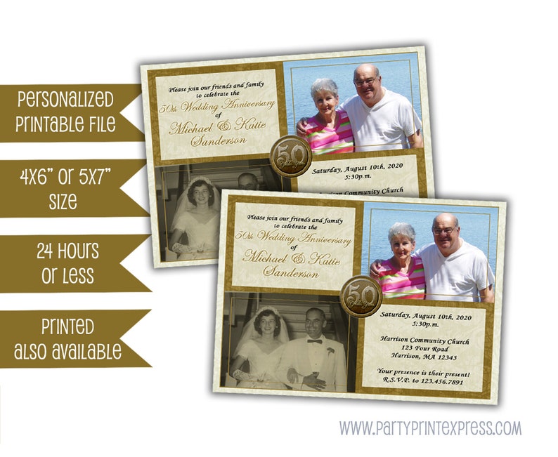 Printable Photo 50th Wedding Anniversary Invitation Then And Etsy