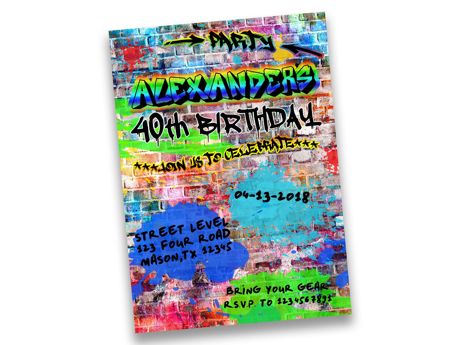 Printable Graffiti Invitation Graffiti Birthday Invitation Etsy