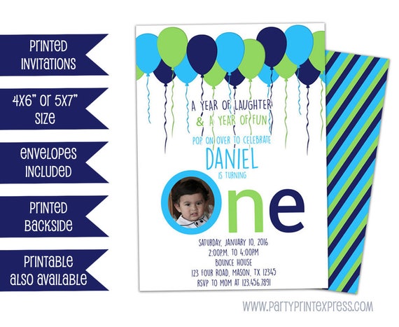 boy 1st birthday invitation lime balloon birthday invitations