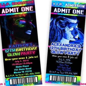 Girl Glow Einladung - Neon Glow Party Einladung - Neon Party Einladung - Neon Party Einladung - Neon Geburtstag Sweet 16 - Teenager Mädchen ganz weiß