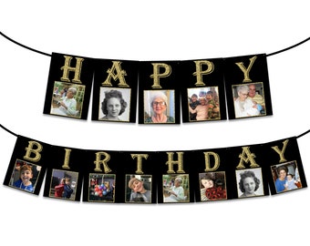 Foto goud glitter verjaardagsbanner - elke leeftijd mijlpaal volwassen fotobanner - zwart 30e 40e 50e 60e 70e 80e - man vrouw elegant fancy