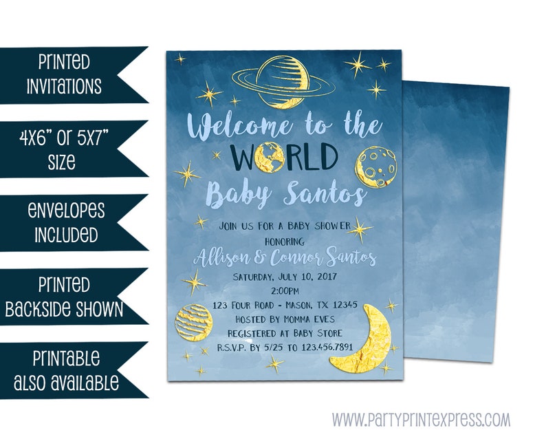 Outer Space Baby Shower Invitations Gold Galaxy Boy Baby Etsy