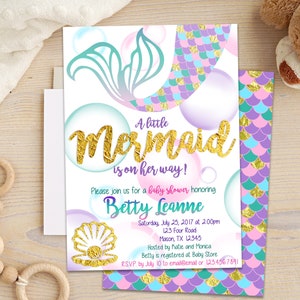 Mermaid Baby Shower Invitations - Mermaid Invitation - Purple Aqua Mermaid Baby Invitations - Girl Baby Shower Invites - Girl Shower - Pearl
