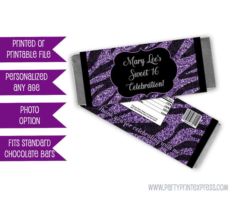 Purple Zebra Candy Wrappers Zebra Birthday Party Favors Etsy