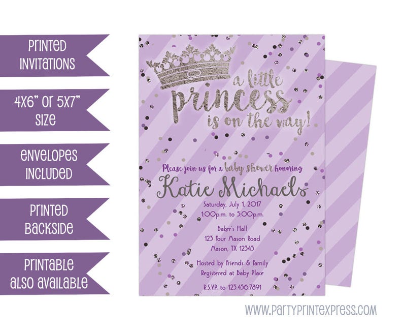 Princess Baby Shower Invitations Purple Silver Princess Baby Etsy Princess Baby Shower Invitations Purple Silver Princess Baby Etsy