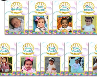 Zeemeermin 1e Verjaardag Foto Banner - 12 maanden Kleine Zeemeermin 1e Verjaardag Banner - Foto Keepsake Banner Mijlpaal Meisje 1e Verjaardag